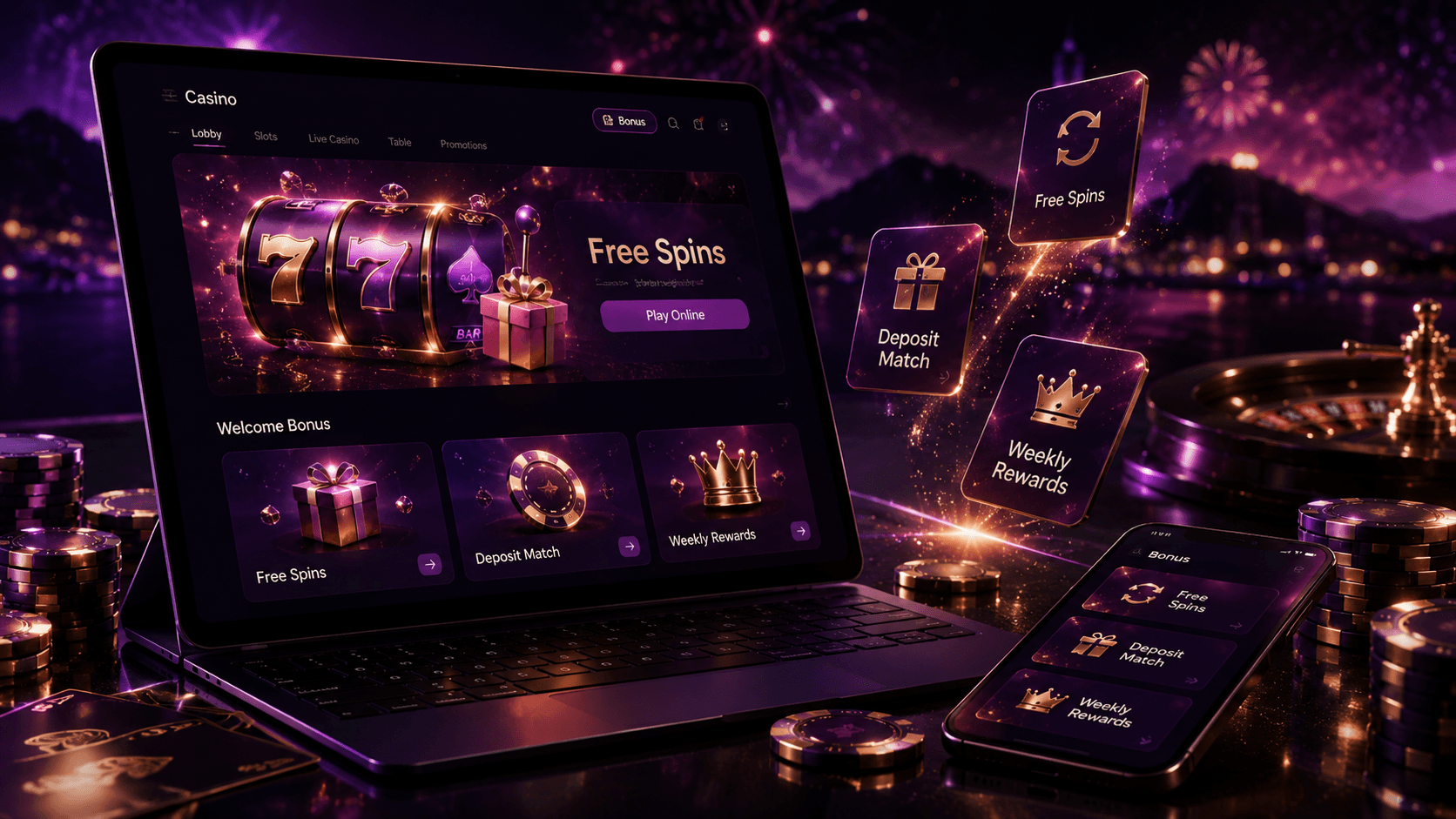 PlayLive casino bonus scene with free spins